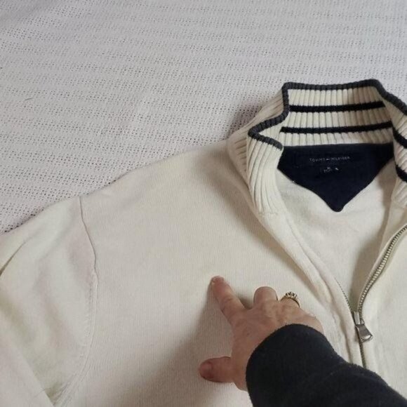 Tommy Hilfiger Vintage Embellished Embroidered Zippered Long Slv Sz XL Cardigan - Picture 5 of 10